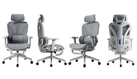 Chaise de bureau ergonomique contemporaine réglable en maille à dossier haut, inclinable avec repose-pieds et pivotante pour poste de travail à domicile