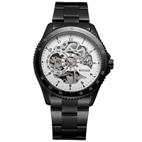 Montre-bracelet pour homme T-Winner, or, acier inoxydable, personnalisable, squelette, automatique, mécanique, de luxe