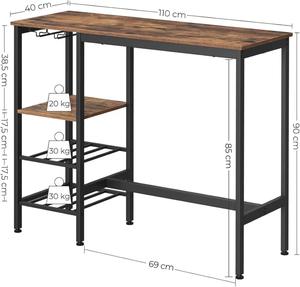 Industriale rustico marrone alto <span class=keywords><strong>tavolo</strong></span> <span class=keywords><strong>da</strong></span> Bar <span class=keywords><strong>con</strong></span> bicchiere di vino e portabottiglie per soggiorno cucina - Product Image 6