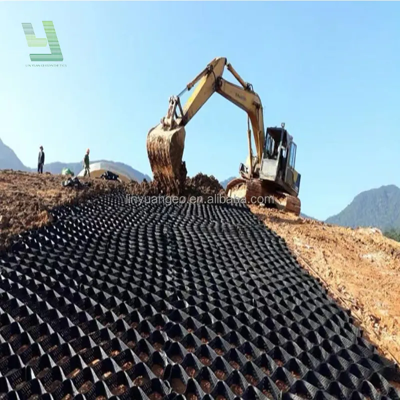 Struktur geocell pabrik Tiongkok untuk penguatan tanah sarang lebah bertekstur desain perlindungan jalan sungai Geocell kisi