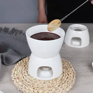 Custom Keramische Fondue Pot Zwitserse Kaas Chocolade Smelten Hotpot Fondue Set Met Vork