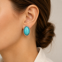1 Pasang Anting Tusuk Turquoise Gaya Vintage Western Boho untuk Wanita, Perhiasan Geometris Southwestern Berbagai Gaya