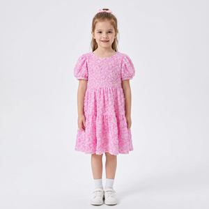 Vestido <span class=keywords><strong>de</strong></span> Fiesta para Niña Pequeña, Color Rosa, con Rosetas 3D, Mangas Abullonadas, Diseño <span class=keywords><strong>de</strong></span> <span class=keywords><strong>Princesa</strong></span>, para Cumpleaños, Ropa <span class=keywords><strong>de</strong></span> Diseñador, Texturizado - Product Image 1