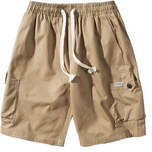 Shorts cargo en coton pour homme, taille élastique, style mi-taille, uni, décontracté, streetwear, longueur genou, léger, fin, été - Product Image 3