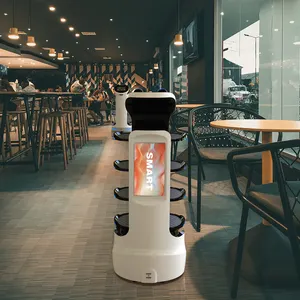 Robot kecerdasan layanan Robot pengiriman makanan, peralatan restoran kendali jarak jauh Robot pelayan