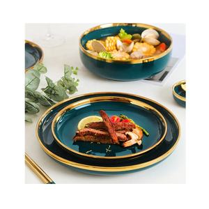 Service <span class=keywords><strong>de</strong></span> vaisselle en céramique, service <span class=keywords><strong>de</strong></span> table nordique <span class=keywords><strong>de</strong></span> corée du sud, couleur peinte or vert foncé - Product Image 1