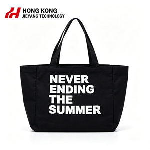 Custom Logo Eco-friendly <b>Reusable</b> Women's for Black Cotton Tote <b>Bag</b> Oversized Canvas Tote <b>Shopping</b> <b>Bag</b> with Cartoon Pockets - Product Image 1
