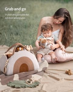 Cesta de Algodón de Estilo Moderno para Bebés, Organizador de Pañales con Asa, Forma Circular - Product Image 3
