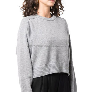 Suéter Corto con Ribetes Acanalados, Diseño Tejido, Manga Larga, Cuello Redondo, Suéter de Punto Corto Personalizable, Top Cálido para Mujer - Product Image 2