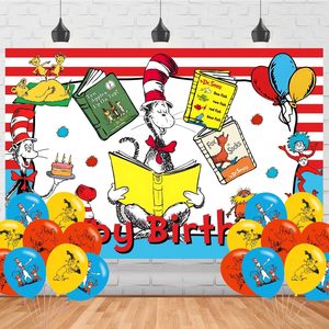 Décorations de fête d'anniversaire <span class=keywords><strong>Dr</strong></span> Seuss, bannière de <span class=keywords><strong>fond</strong></span> Joyeux Anniversaire, décorations sur le thème bleu, bannière de <span class=keywords><strong>fond</strong></span>, accessoires de photomaton - Product Image 2