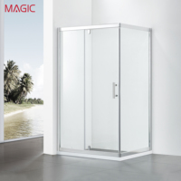 Paroi de douche coulissante incurvée MAGIC F18 pour hôtel et maison d'hôtes, en verre trempé, séparation sec/humide, design européen, cadre en aluminium