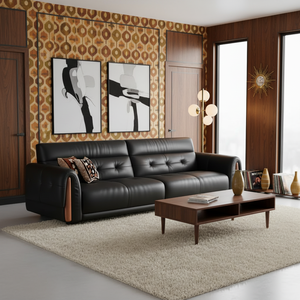 FZT Modern Chesterfield Electric Sofa Bed <b>Set</b> <b>Square</b> Upholstered Leather Sofa with Wood Legs - Product Image 1