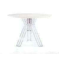 Table extensible ronde transparente en polycarbonate Ometto Design OM002B avec plateau blanc 90/120-Diamètre 105 cm