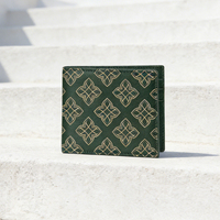 Dompet Kulit PU Lipat Ganda Motif Kustom Anti RFID dengan Kancing, Tipis, untuk Pria & Wanita, Tempat Kartu Kredit, Organizer Uang, Warna Hijau