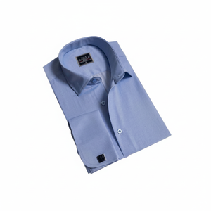 Chemise à boutons de manchette en coton bleu - Product Image 2