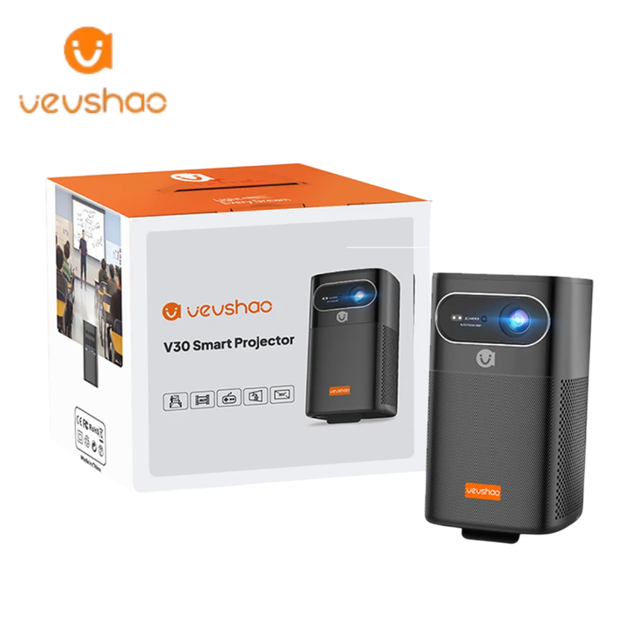 VEVSHAO CE FCC Certified V30 Built-in Battery 1080p 4K DLP Projector with 400 Lumens Portable Design