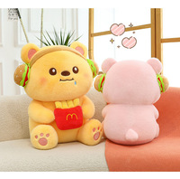 Jouet en peluche ours en coton PP mignon, forme de hamburger et frites, pour machine à griffes, fabricant de jouets en peluche personnalisés, ours chef en peluche