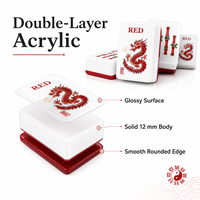 Jeu de tuiles de Mahjong en acrylique double couche, dos rouge bordeaux, motifs traditionnels chinois, Dragon, Vent, Joker, Fleur