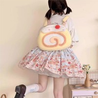 Sacs à dos pour femmes Y2K Roll Cake, sacs à bandoulière Kawaii pour femmes, sacs en peluche douce en polyester, grande capacité, design mignon de dessin animé