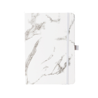 Carnet à couverture rigide en PU motif marbre blanc avec 100 feuilles, sangle élastique, logo personnalisé en relief, journal d'affaires et d'école et boucle pour stylo