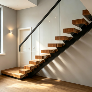 <span class=keywords><strong>Escalier</strong></span> métallique superposé moderne pour hôtel, villa, loft, duplex - Construction <span class=keywords><strong>en</strong></span> acier et bois durable, design suspendu à angle <span class=keywords><strong>droit</strong></span> - Product Image 3