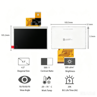 Innolux 4,3 Zoll TFT LCD-Bildschirm mit Hoher Helligkeit 480x272 Auflösung AT043TN25 V2 Modell und Optionalem Touchscreen