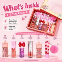 Coffret cadeau de 4 gloss à lèvres en tube souple, motif dessin animé, avec breloque en peluche, fini éclatant à fines paillettes, longue tenue, idéal pour les fêtes
