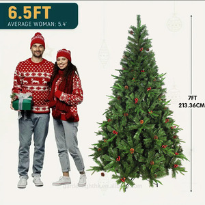 Árbol de Navidad Verde Ecológico de Lujo de 7 Pies - PVC y PE Premium con Piñas/Bayas Rojas y Base Metálica para Decoración del Hogar/Centro Comercial - Product Image 2