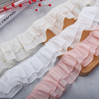 Jupe de style japonais en crêpe de soie 50% et mélange de polyester tissé, double couche, avec bordure en dentelle à volants