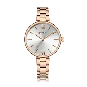CURREN 9017 New Women Watches Luxury Brand Watch Rose Gold Women Quartz Clock Creative Wood Pattern Dial Fashion Wristwatch