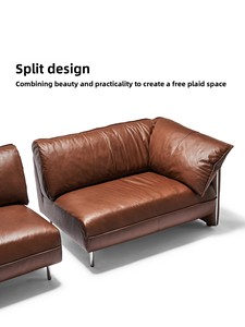 Canapé trois places <span class=keywords><strong>en</strong></span> cuir véritable huilé et ciré, style minimaliste italien, marron, pour salon, collection DOJUS Resort Style Light <span class=keywords><strong>Mature</strong></span> Simple - Product Image 5