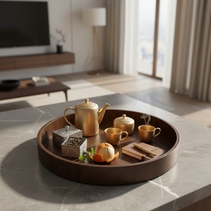 <span class=keywords><strong>Plateau</strong></span> <span class=keywords><strong>de</strong></span> service rond en bois personnalisable en gros, <span class=keywords><strong>plateau</strong></span> décoratif en placage <span class=keywords><strong>de</strong></span> noyer à motif parquet pour le petit-déjeuner et la décoration intérieure - Product Image 2
