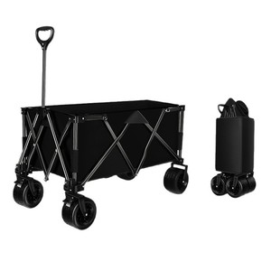 Camping Cart Folding 4-<b>Wheel</b> Swivel <b>Wheels</b> 150kg Load Capacity Outdoor Portable Telescopic Handle Black - Product Image 3