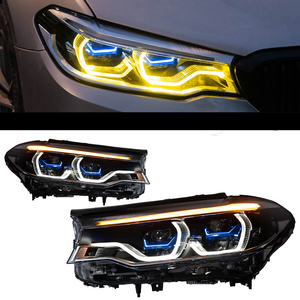 <span class=keywords><strong>Faro</strong></span> Anteriore per BMW Serie 5 G30 2018-2020, Gruppo Ottico Laser LED con Alloggiamento Blu, DRL Dorato, Proiettore Bicolore - Product Image 1