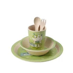 Bambini eco-friendly Carino Melamina Posate Regalo Set di cena Tazza in melamina Ciotola Cucchiaio Piatto di Compleanno Per Bambini Stoviglie in melamina