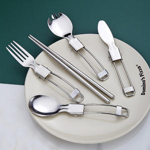 Ensemble de couverts pliables, couteau, fourchette, cuillère, baguettes, <span class=keywords><strong>paille</strong></span> télescopique, vaisselle pliable, ensemble de vaisselle pour pique-nique en plein air - Product Image 1