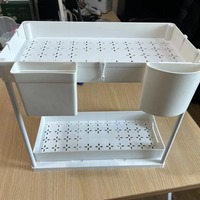 LOVFE Panier coulissant double niveau pour rangement sous évier de cuisine, organisateur écologique moderne en plastique