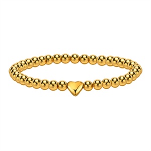 Bracelets en chaîne perlée avec breloque cœur en acier inoxydable plaqué or, bijoux pour femmes, vente en gros - Product Image 1