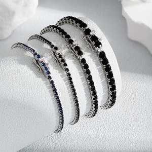 Bracciale Unisex 2mm 925 in argento Sterling singola fila 5A Cubic zircone bracciale Tennis <span class=keywords><strong>uomo</strong></span> <span class=keywords><strong>e</strong></span> donna Hip Hop Full Row Diamond - Product Image 4