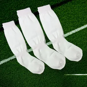 Chaussettes de football longues pour enfants et adultes, respirantes, jacquard, hauteur genou, style sport, 3 paires, blanc, spandex, polyester - Product Image 3