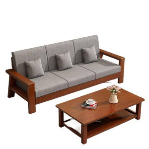 Nuovo Divano in Legno Massello a Forma di U in Stile Cinese, Set Moderno e Minimalista per Soggiorno, Tre Posti in Faggio con Imbottitura in Spugna per Piccoli Appartamenti - Product Image 2