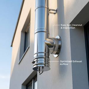 Raccord en T pour cheminée en acier inoxydable à paroi simple, 90 degrés, avec bouchon de nettoyage pour poêle à granulés de bois - Product Image 4
