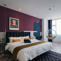Lit plateforme moderne à profil bas avec tête de lit capitonnée en tissu, cadre en fer, rangement, lit moelleux en bois de manguier, fabriqué au Guangdong