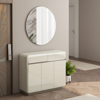 Lemari Sepatu MDF Putih High Gloss dengan 3 Pintu & 2 Laci Gaya Eropa Modern untuk Penggunaan di Rumah, Hotel, Lorong & Gudang