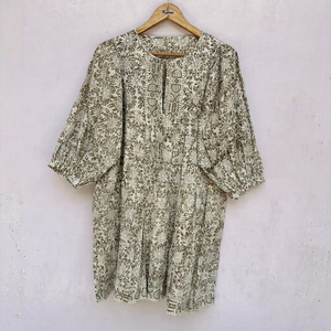 Nouvelle arrivée, robe courte pour femme à imprimé floral d'été, manches longues, boutons, 100% coton, respirante, écologique, décontractée - Product Image 1