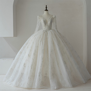 Jancember RL321 Princesa Manga larga Lentejuelas Con cuentas Empire Ball Gown Vestidos de novia - Product Image 1