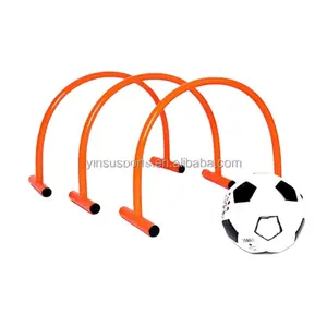 Children's mini soccer training Agile movement passing a movable soccer ball obstacle bow goal