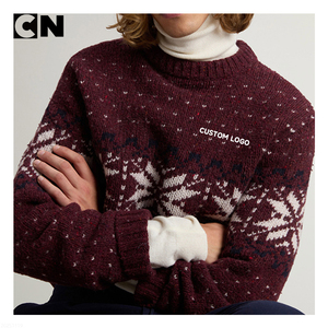 Suéter con Certificación GRS, Fabricante de Suéteres, Logotipo Personalizado, Suéter de Punto Vintage con Diseño Fair Isle, Mezcla de Lana Roja para Hombre, Otoño Invierno - Product Image 2