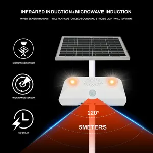 Sensor de movimiento PIR y Sensor de microondas Alarma Control remoto Sirena inalámbrica para exteriores Sonido solar y luz Alarma Altavoz de bocina