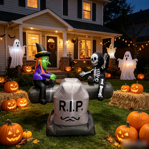 Decorazione Gonfiabile di Halloween da 1,5 m: Strega e Scheletro su Dondolo con Luci LED per Esterni e Feste - Product Image 3